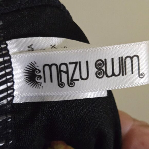 Mazu Swim Shirred One Piece Skater Swim Dress Blue Black Snake Print Size 8 - Picture 11 of 12